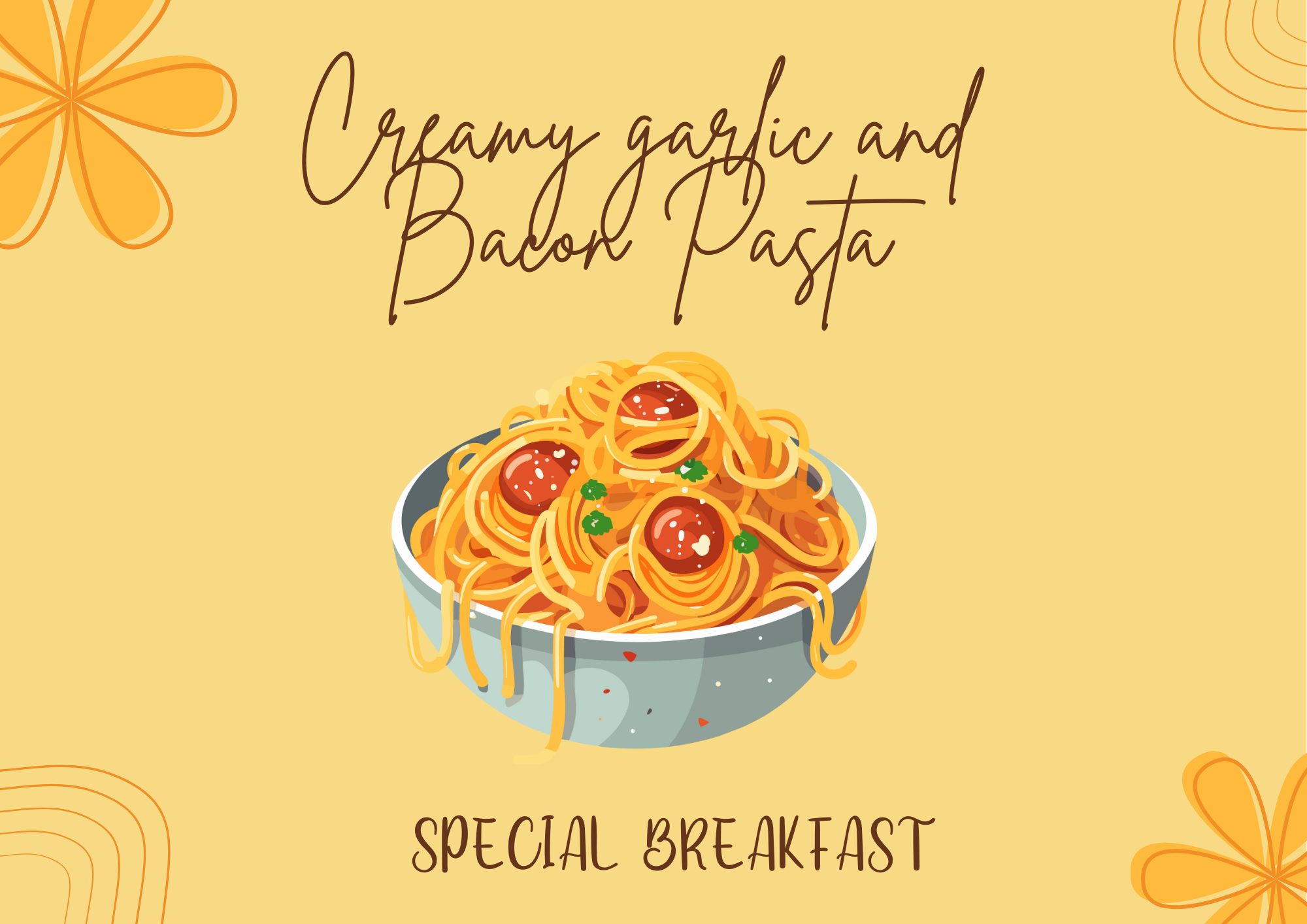 Creamy garlic and Bacon Pasta Special Breakfast